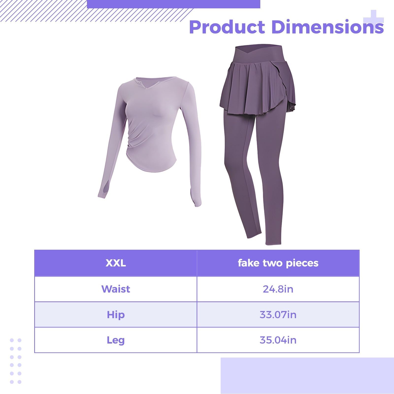 Completo da pilates nero da donna, due pezzi a maniche lunghe con leggings gonna, traspirante, traspirante e traspirante per 61-68 kg