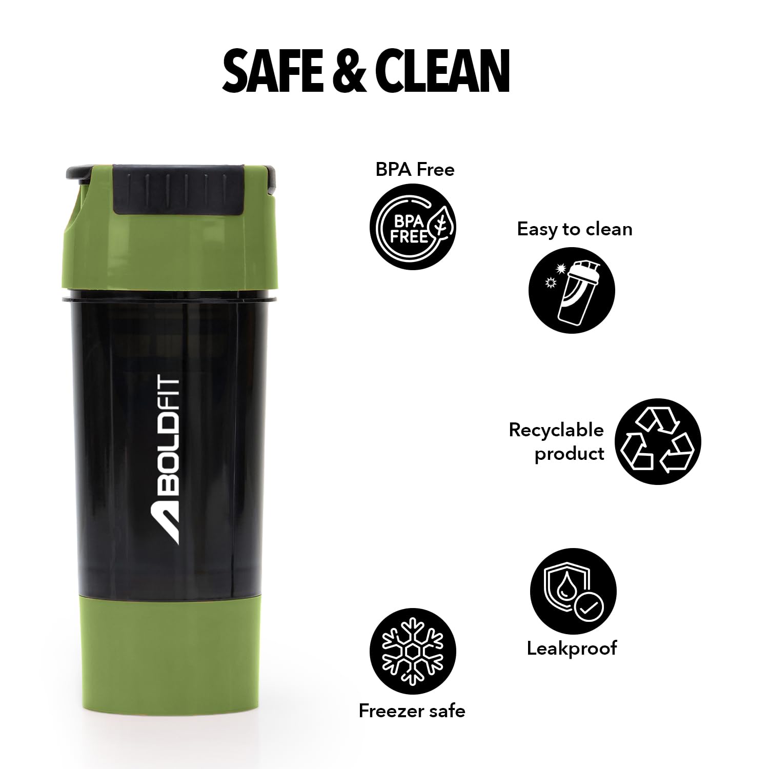 Boldfit Gym Shaker Pro Cyclone Shaker Bottle 500ml with Extra Compartment, Leakproof, Sturdy Ideal for Protein Supplement, Preworkout and BCAAs, BPA Free Sipper Bottle Shaker bottle for Gym — Amazon image 4
