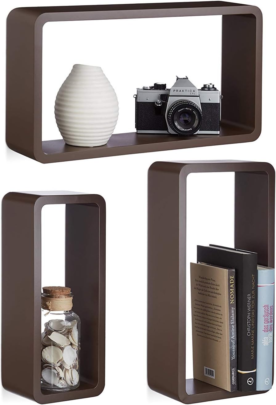 Set of 3 Cube Floating Shelves with Retro Design Wall Mounted Display