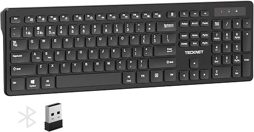 TECKNET Wireless Keyboards, Support 2.4G USB and Bluetooth - Full