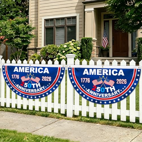 USA 250th Anniversary Flag Bunting, 2 Pcs 1.5 x 3 FT 1776-2026 250 Year American Patriotic Banner, 4th of July Party Decorations, Indoor Outdoor Hanging Decor, American Independence Decor