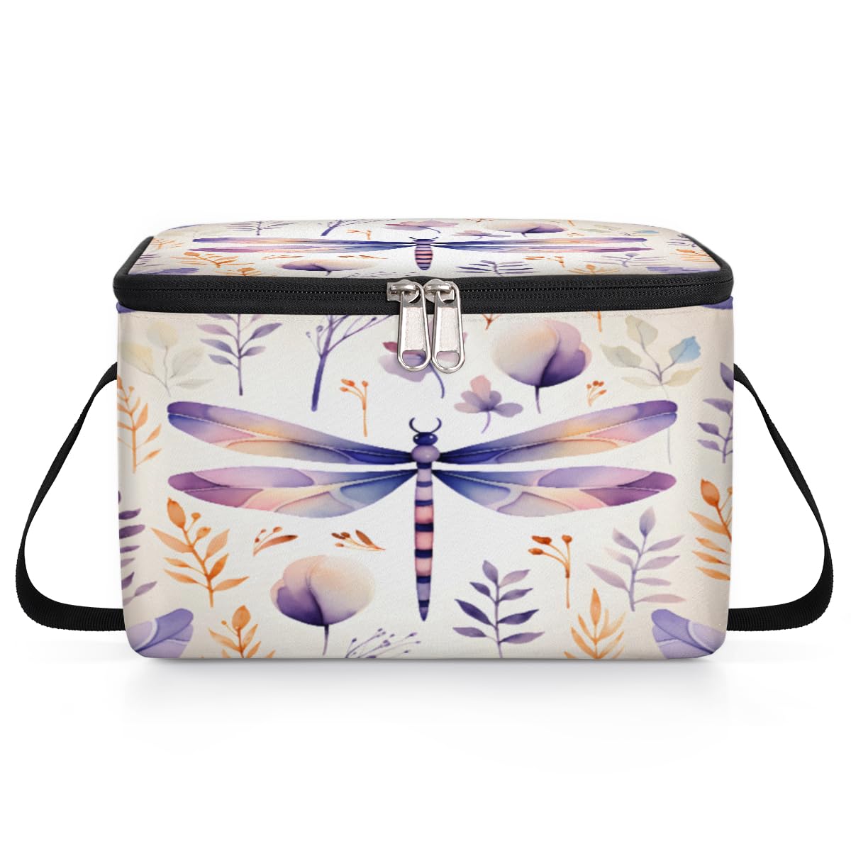 GzLeyigou Dragonfly Leaves Lunch Bags for Women Men 9 Cans, Hot & Cold Food Delivery Bag Insulated Grocery Bag Insulated Lunch Box Colorful Dragonfly Cooler Bag for Office Work Picnic Beach