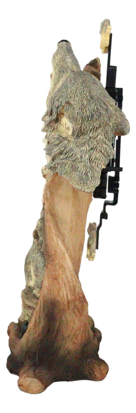 Ebros Moon Dancers Howling Gray Wolves Family Orologio da tavolo con pendolo alfa lupo e cucciolo di Tree Forest Habitat Orologio da tavolo Figurine