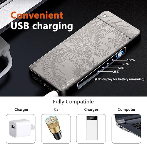 Miniatura 2 de Encendedor de dragón, encendedor de llama de plasma de arco, recargable por USB, a prueba de viento, encendedor eléctrico para vela (negro)