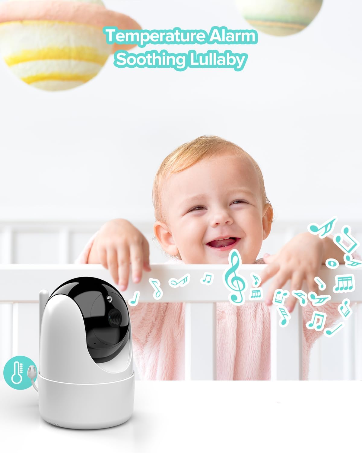 Baby monitor screen showing two-way talk feature with speech bubbles