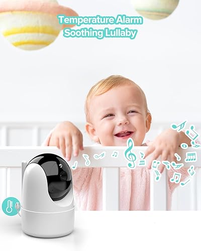 Miniatura 9 de Monitor de bebé, monitor de bebé de video de 5 pulgadas con cámara y audio, cámara de visión completa remotainclinación, conversación bidireccional,