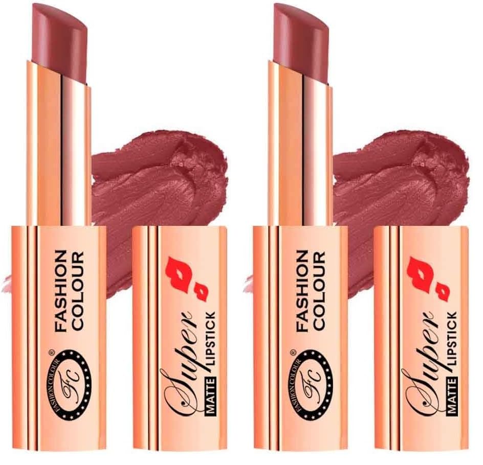 Image of FASHION COLOUR Super Matte Lipstick | Long-Lasting | Smooth Creamy Matte Finish | Moisturising | One Swipe Pigmentation | Available In Gorgeous Shades | (Flawless Flare) (Pack of 2)