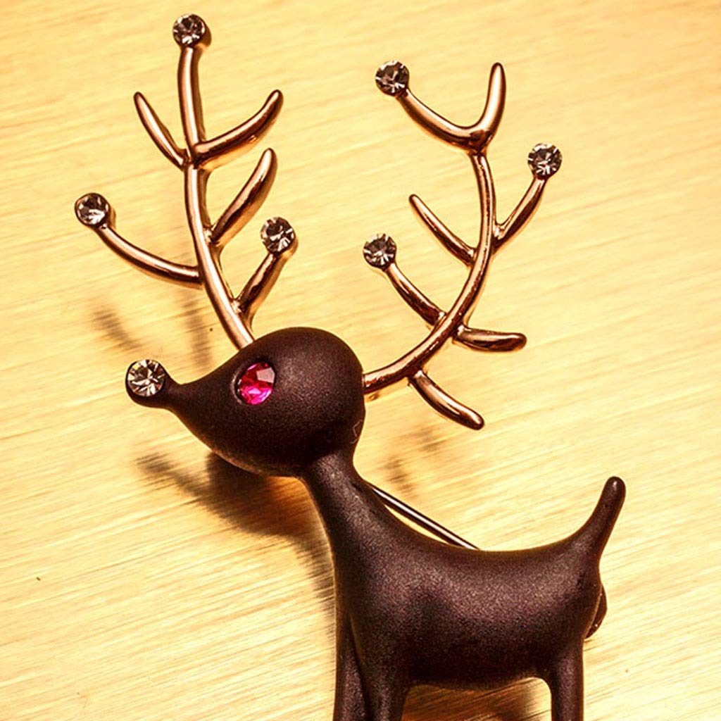ZHSHYS Brosche Schwarze Sika-Hirsch-Brosche, Kristall-Strass-Brosche, Schmuck-Kleid-Schal-Schal-Clip