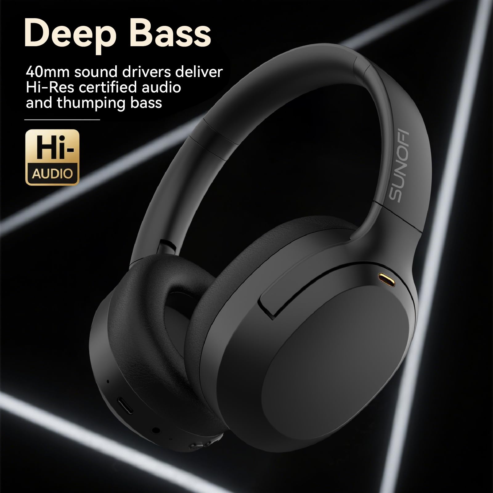 Cuffie ibride con cancellazione attiva del rumore, cuffie Bluetooth over-ear wireless con microfono, 40 ore di riproduzione, audio ad alta risoluzione, bassi profondi, pieghevoli, comode da