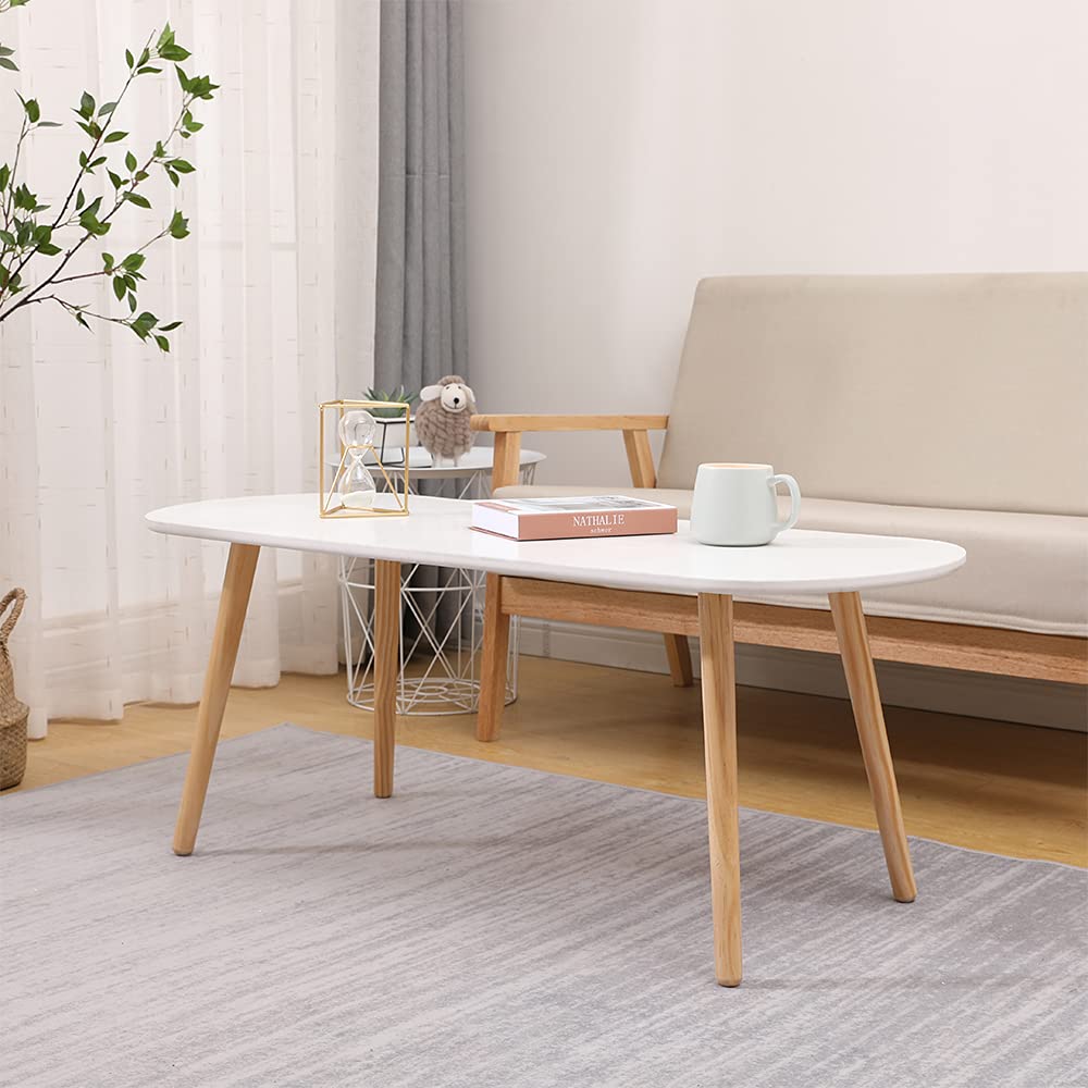 Kedia - Mesa de café de madera, escandinava, mesa de té, mesa auxiliar, mesa baja Gigogne, mesas bajas de salón, oficina, balcón (blanco)