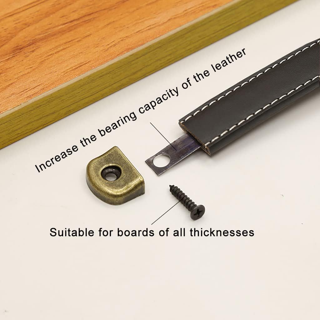 Leather Drawer Pulls with Iron Sheet Enhanced Bearing Capacity 6pcs Cabinet Pulls Wooden Box Pulls Gift Box Leather Pulls Handle with Tapping Screws (Hole Distance 3.8", 6Pack, Black)