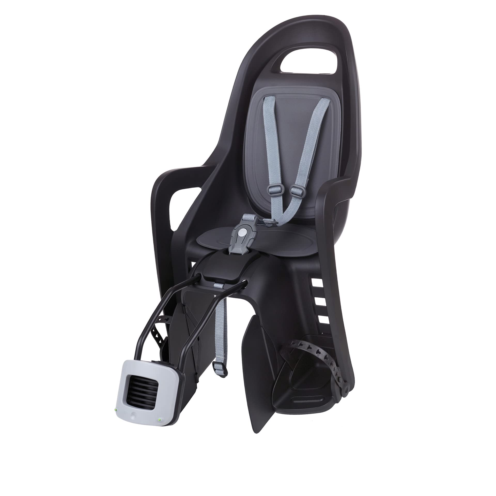 POLISPORT 8406000006 - Silla Trasera ecologica Groovy FF para Bicicleta con Ruedas de 26'' a 28'' Apta para niños con un Peso de 9 a 22Kg con Anclaje en el Cuadro en Color Negro/Gris Oscuro