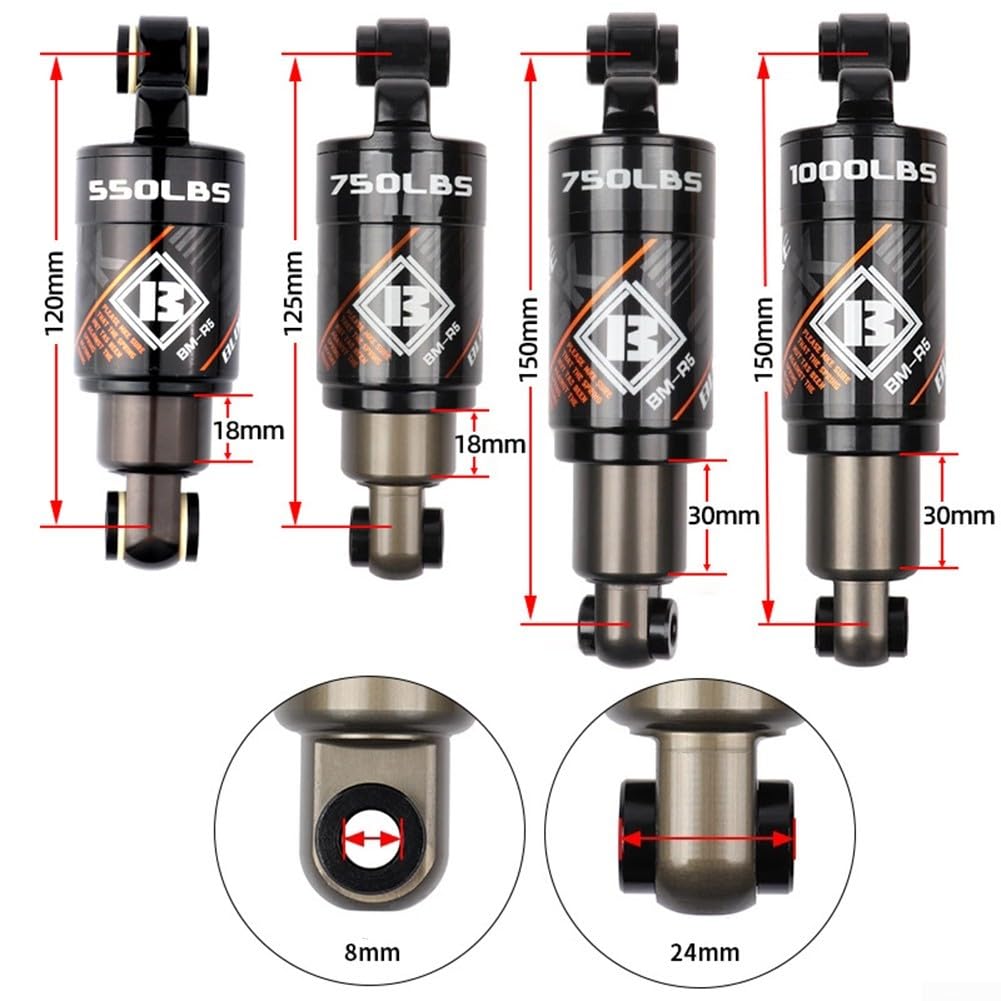 Amortiguador trasero de aire para bicicleta 125-190 mm 1000 libras scooter eléctrico 120 mm 550 libras