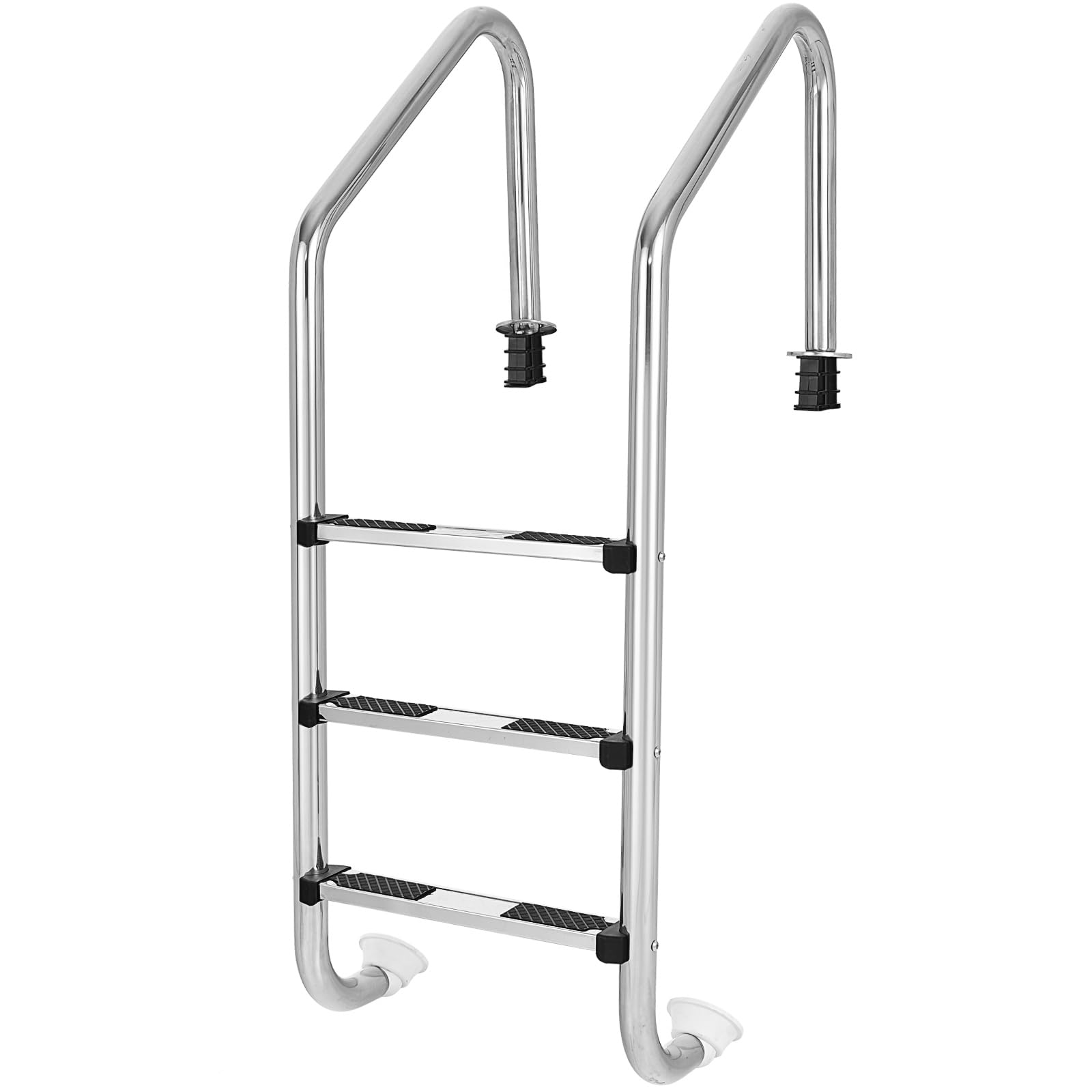 Tangzon Silver Swimming Pool Ladder, 3 Tread Stainless Steel Ladder With Non-Slip Footsteps, Entry And Exit Steps For Swim Gym & In Ground Pools