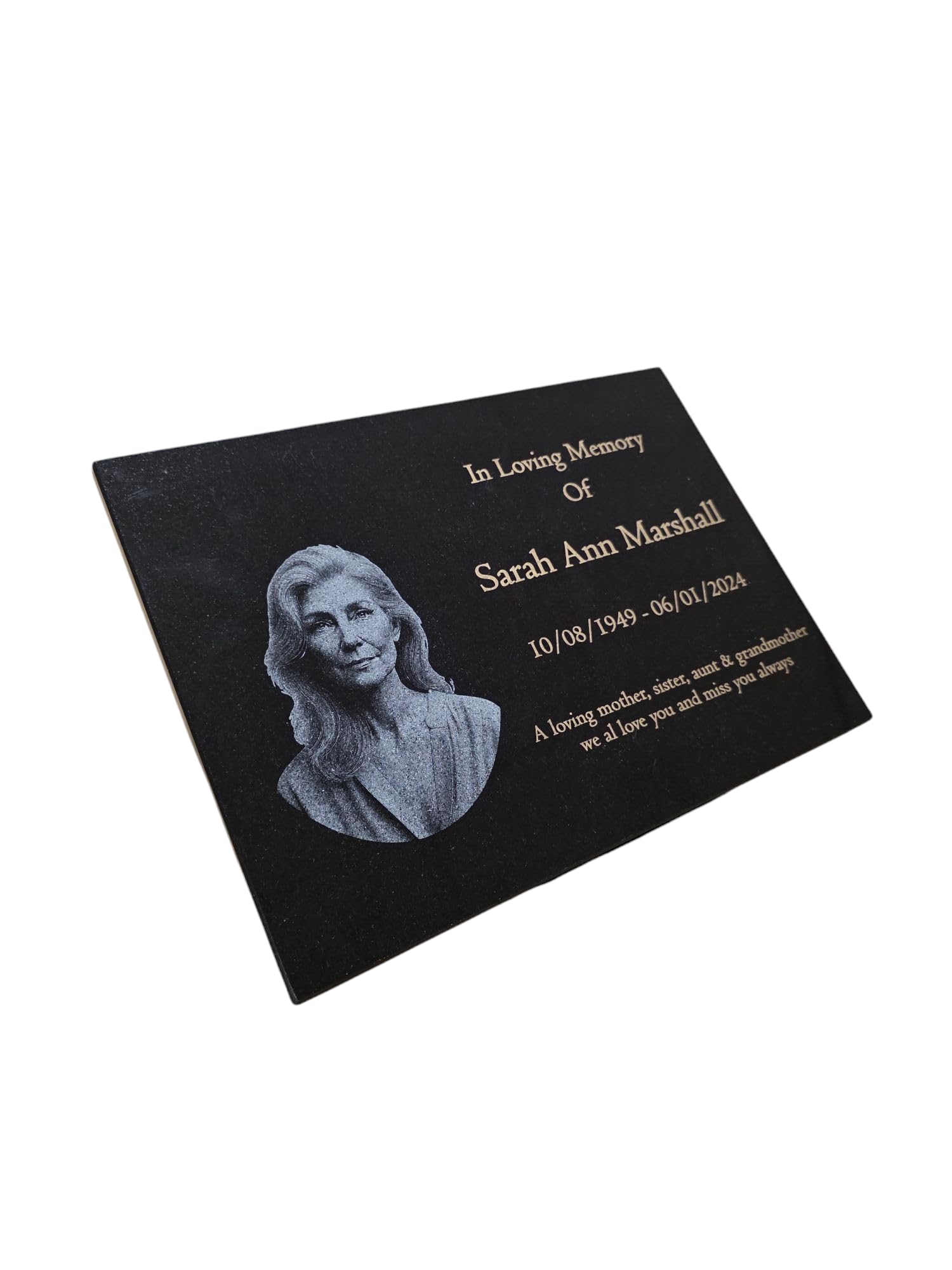 Cfy Memorials Black Personalised Granite Memorial Plaque, Portrait, Image, Engraved, 29X21cm, Gold Lettering, Crematorium, Grave Marker, Garden Memorial