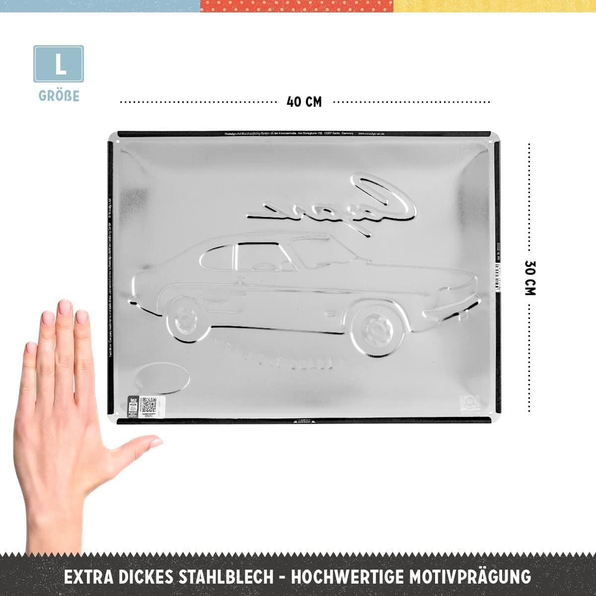 Nostalgic-Art Retro Tin Sign, Ford – Capri – Gift idea for car accessories fans, Metal Plaque, Vintage design for wall decoration, 11.8" x 15.7"