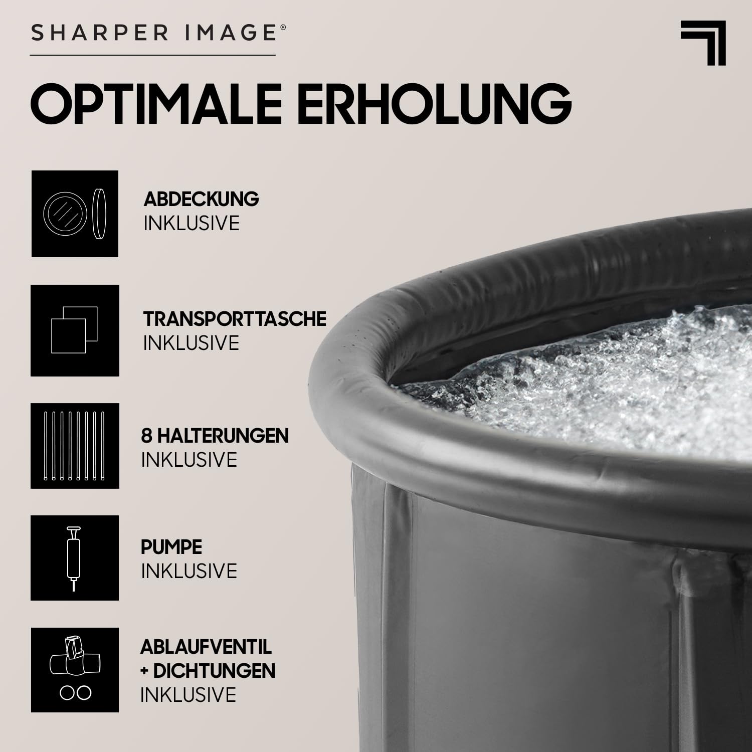 SHARPER IMAGE - Mobiles Eisbad - Wellness - Eisbadewanne - Kältetherapie - Kältepool - Muskelentspannung - Energieboost - Regeneration - Stressabbau - Entspannung