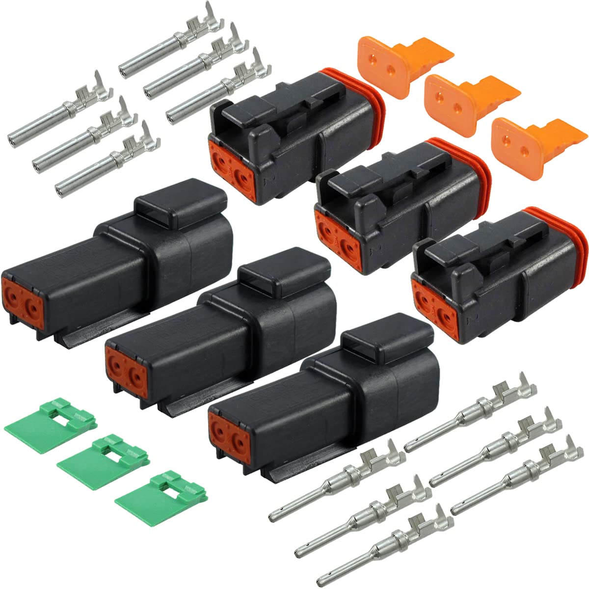 (3 Set) Deutsch 2Pin Connector kit, 1416 AWG, Pins & Seals Crimp