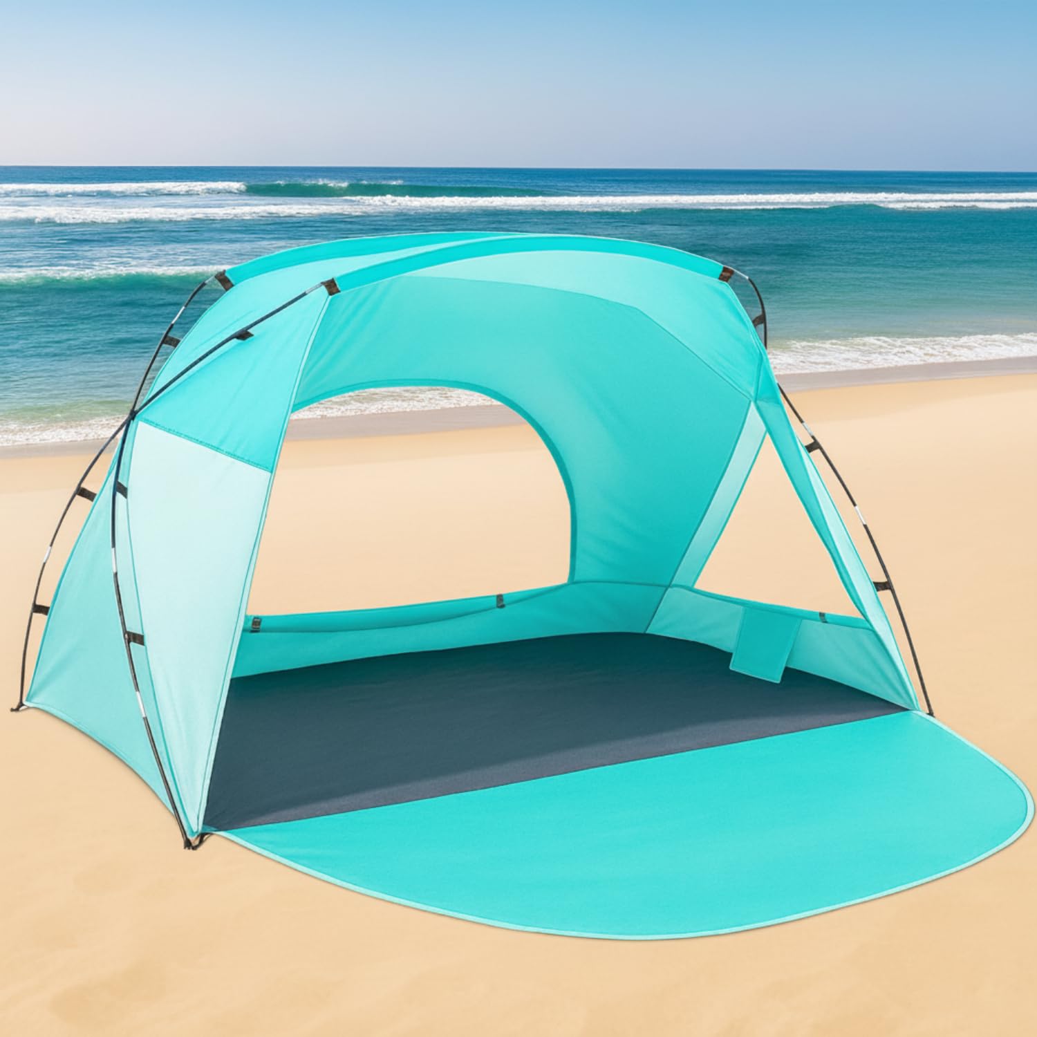 Photo 1 of Beach Tent, Portable Sun Shelter for 2/3/4/6-8 Person with UPF 50+ UV Protection, Easy Setup Waterproof Beach Shade Canopy Cabana for Family Outdoor and Picnics, Fishing with Carrying Bag