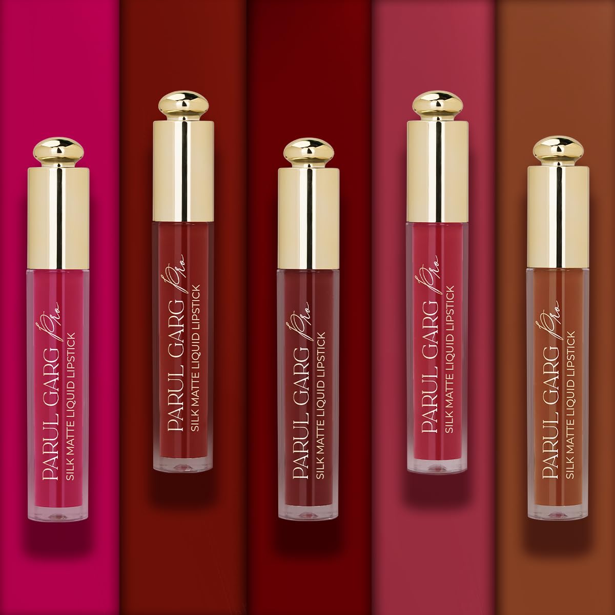 Parul Garg Beauty MUA’s Favourite Pack | 5 Silk Matte Liquid Lipsticks | Long-Wear, Smudge-Proof & Lightweight | 100% Vegan | Perfect for MUA Vanity | 3ml Each (Deep Shades, 3ml each)