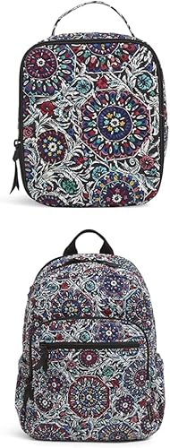 Vera Bradley Bolsa de almuerzo de algodón reciclado, medallón de vidrieras con mochila de algodón reciclado, medallón de vidrieras