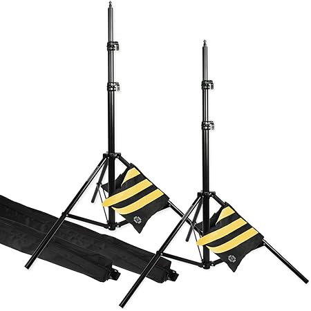 PBL LIGHT STANDS 10 feet PRO HEAVY DUTY SPRING CUSHIONED, ALL METAL LOCKING COLLARS SET OF 2 WITH CARRY BAGS BLACK FINISH