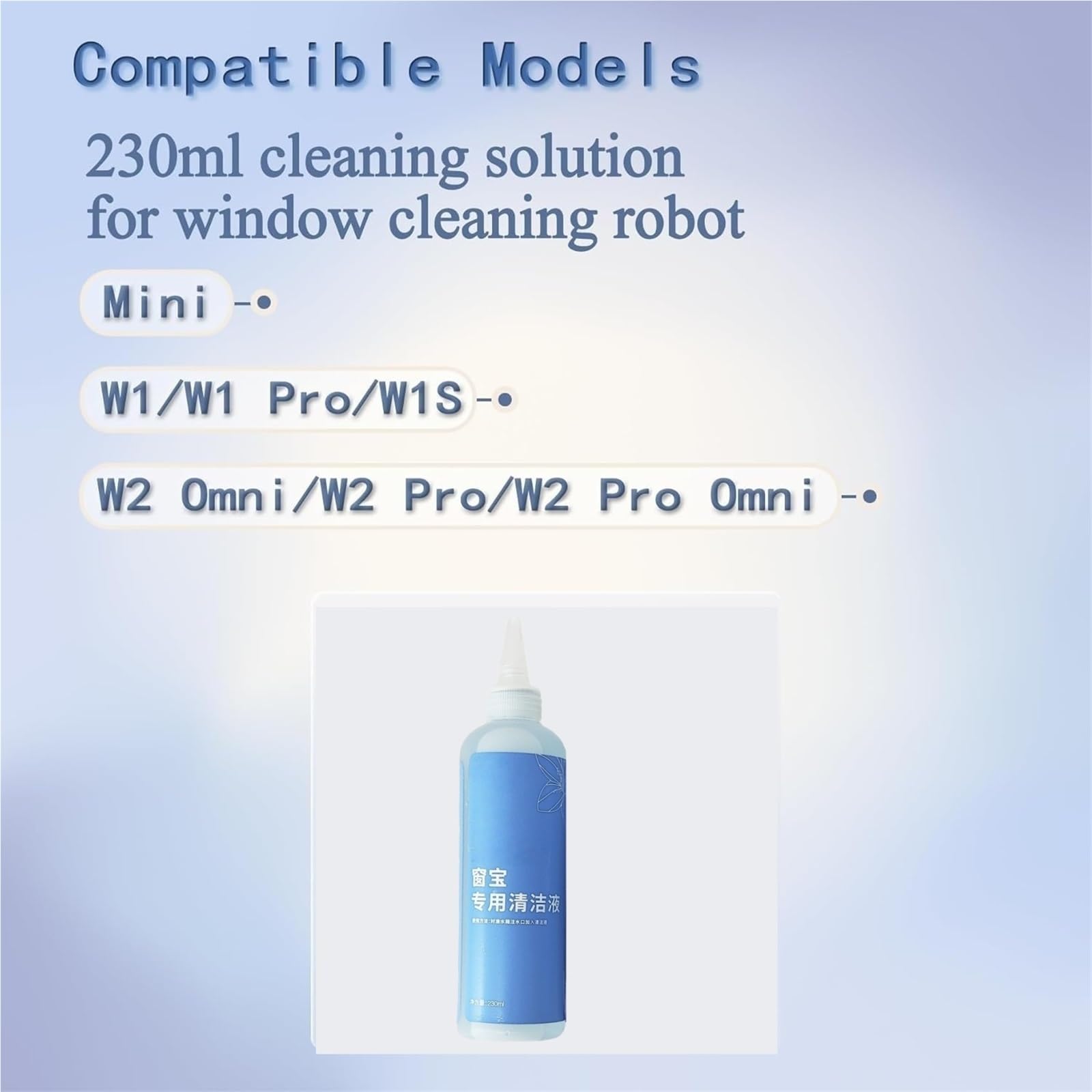230 ml Fensterreinigungslösung, kompatibel mit Ecovacs Winbot W2 Omni/ W2 Pro Omni/ W2 Pro/W1/W1 Pro/ W1S/ Mini, Roboter-Reinigungsflüssigkeit