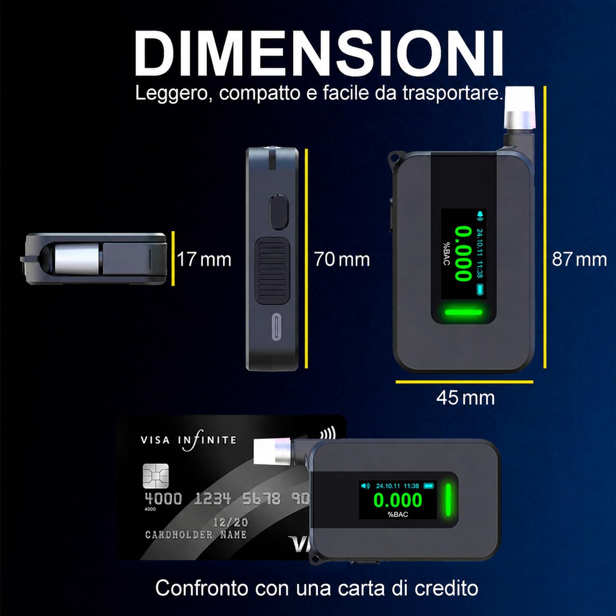 Etilometro Omologato Professionale con 16 Bocchini – Sensore Elettrochimico ad Alta Precisione con Schermo LCD – Etilometro Digitale Ricaricabile – Test Alcolemico Portatile