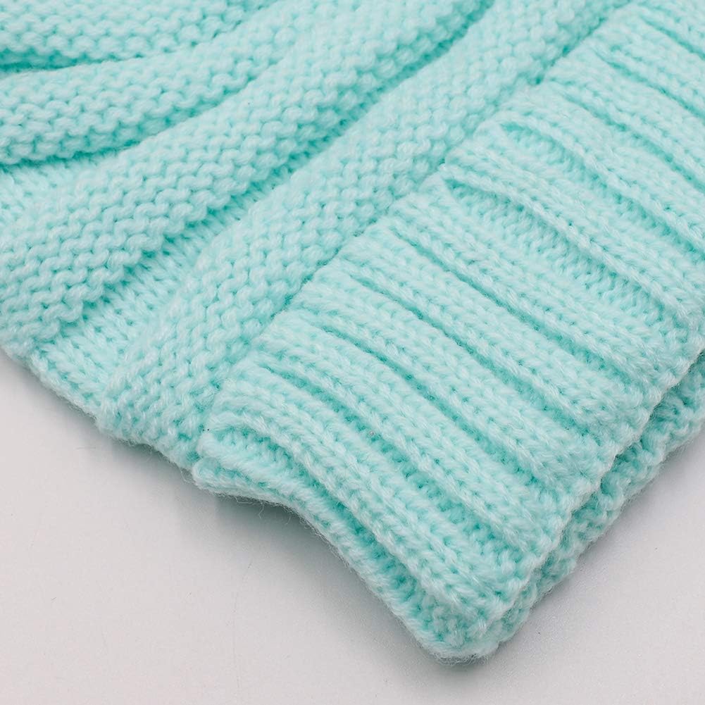 BUTITNOW Kids Girls Boys Multi-Color Ear Double Pom Pom Beanie Hat Winter Warm Rib Knitt Ski Hats (Age 7-12): Clothing, Shoes & Jewelry