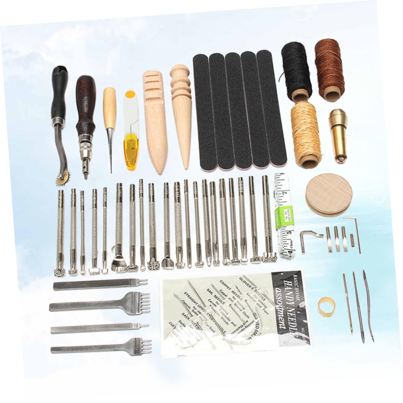 STOBOK Kit Lavorazione Cuoio DIY 59 Pezzi Strumenti per Cucito Manuale | Pelle e Canvas, Accessori da Cucito a Mano, Plastico e Metallo, per Famiglie e Appassionati DIY