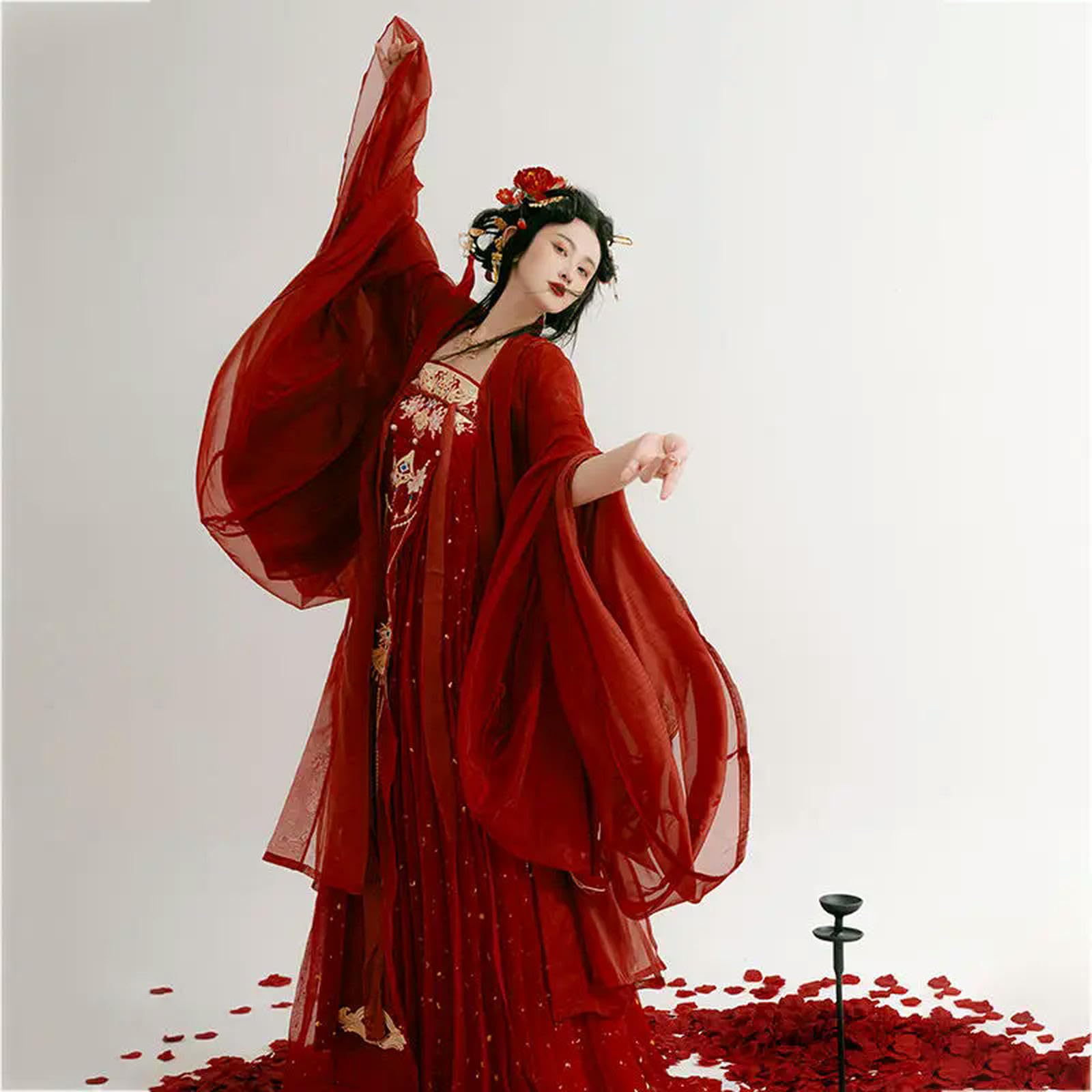 AJOHBM Chinese Hanfu Dress Tang Dynasty Adult red Hanfu Women's Wedding dress Ancient Skirt palace embroidered print Full Set