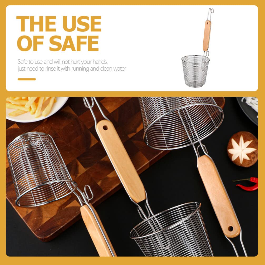 Colador de araña de Malla de Acero Inoxidable con Mango de Madera, Espumadera de Fideos para Pasta de Cocina y colador Fino para cocinar en casa