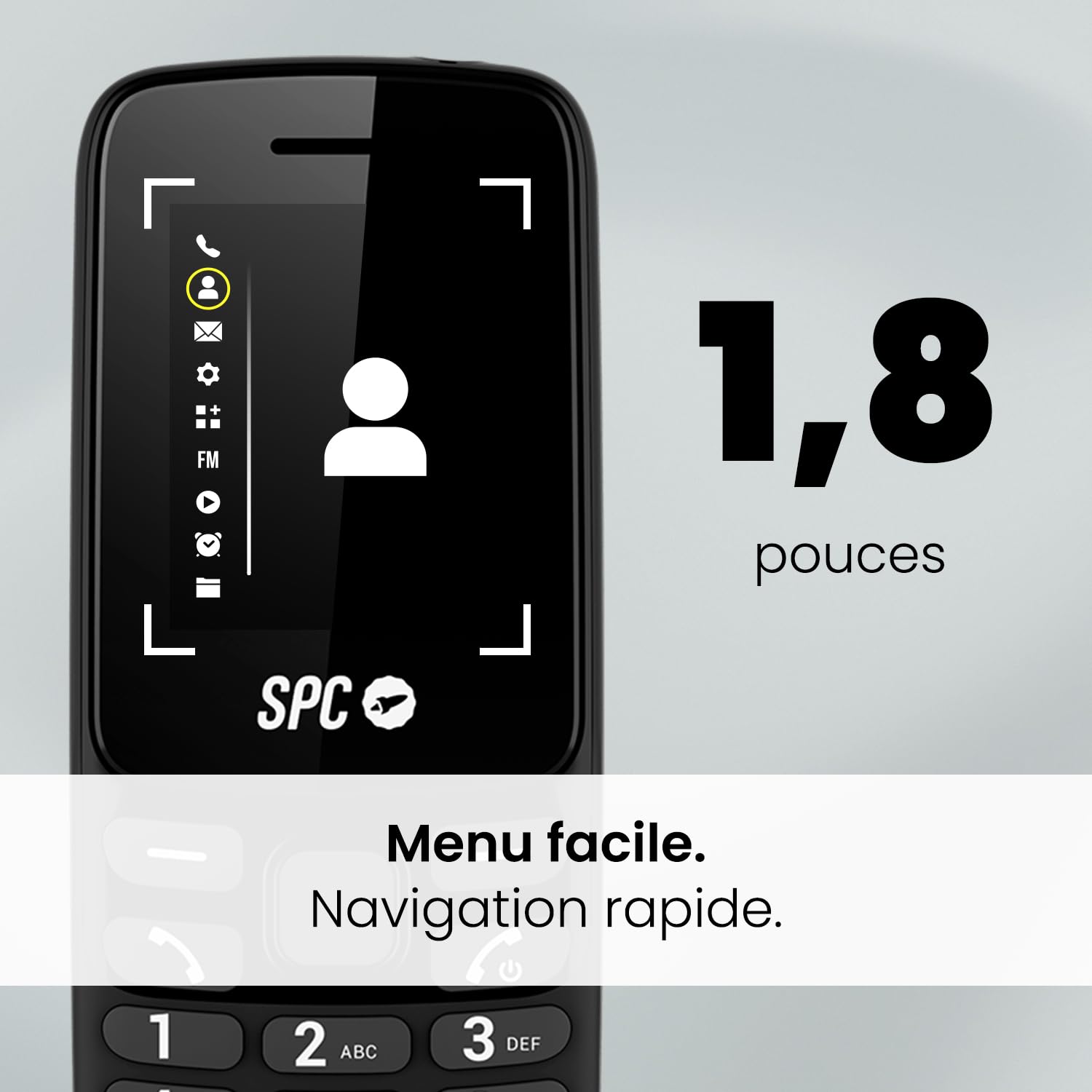 SPC Talk 2 – Téléphone Mobile Basique 4G | Batterie 6 Jours | Écran 1,8" | Volume Sonnerie 106 DB | Portable et léger, avec caméra, Lampe Torche et Radio FM | USB-C | 9 Contacts Rapides | Noir