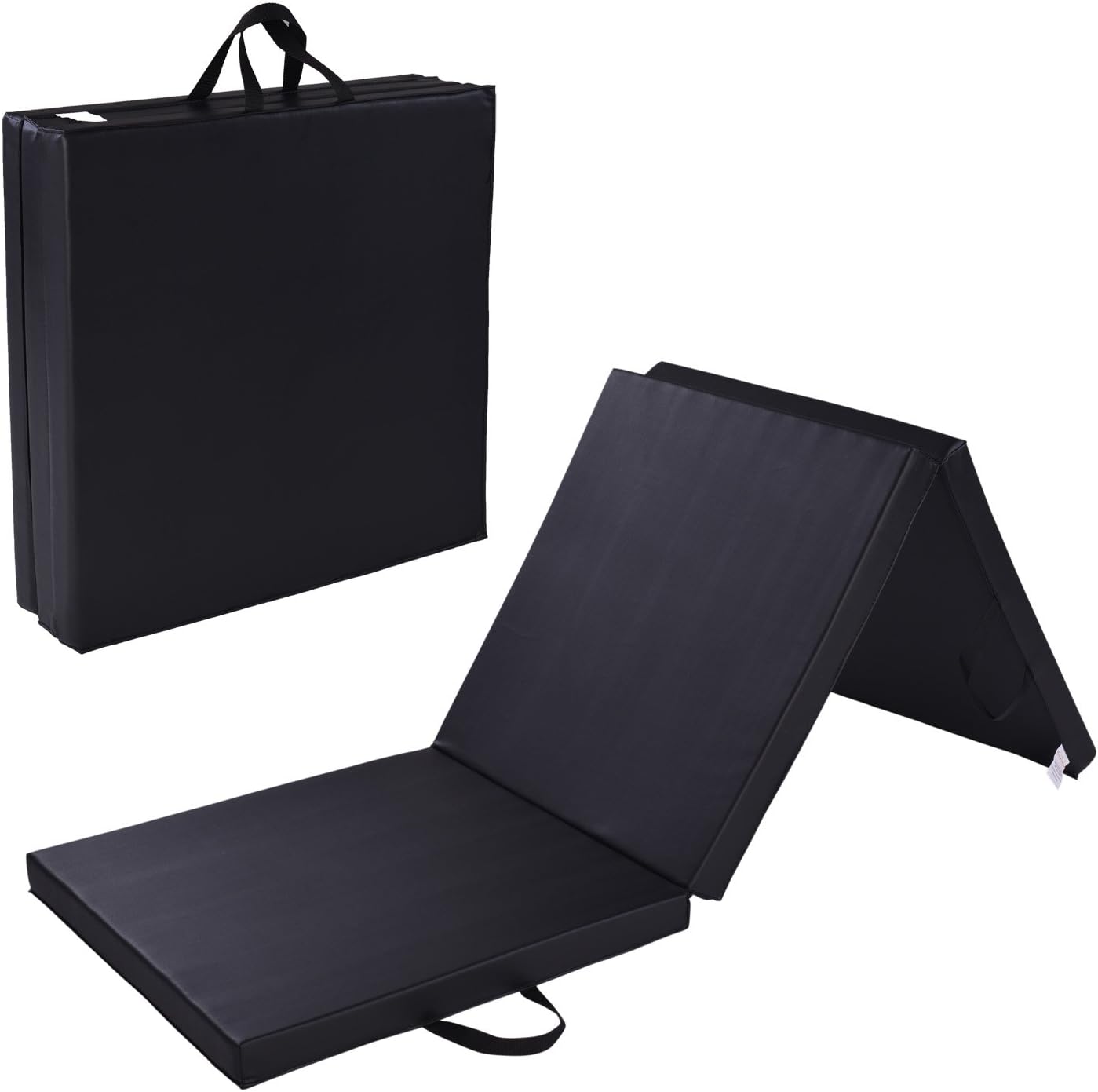 Folding Gymnastics and Workout Mat 6 Feet with Carrying Handle - PU Leather Cover