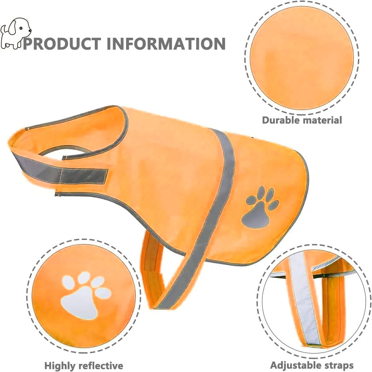 Gilet Réfléchissant pour Chien,Chiens Sécurité Harnais Vestes,Haute Visibilité Vêtements Petit Grands Chiens pour Protéger Votre Animal de Compagnie des Voitures et des Accidents de Chasse(Orange) S