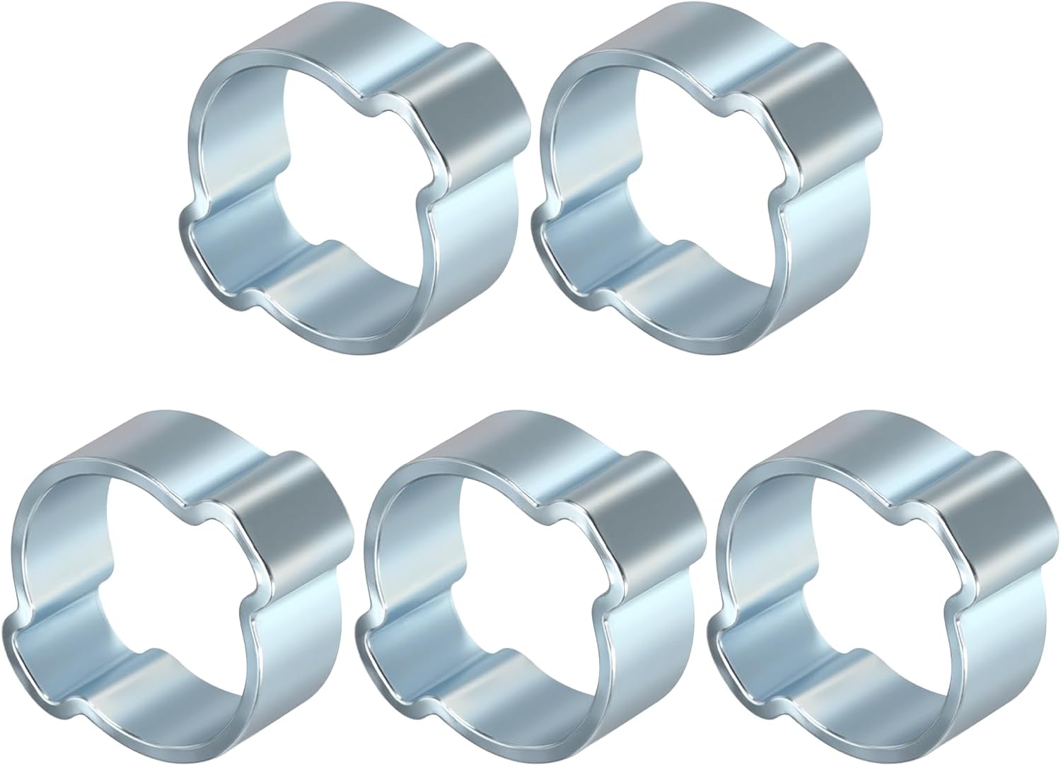 5 Packs Galvanized Steel Double Ear Hose Clamps, Adjustable Range 11-13mm Zinc-Plated Two-Ear O Clip Crimp Ring, Cinch Ring Crimp Pinch Assortment Kit for Plumbing, Marine, Silver