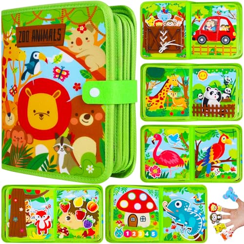 Farm Montessori Busy Book for Toddlers 1-3 - Soft Fabric Sensory Busy Board Quiet Activity Books for 1 2 3 Year Old Toddler Boy Girl Gifts - Airplane Car Travel Essentials Educational Learning Toys