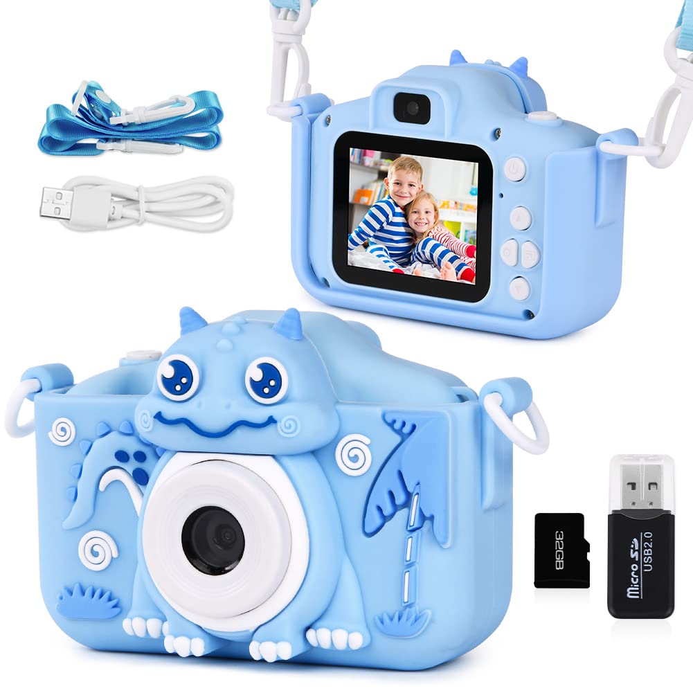 OSDUE Aparat dla dzieci,2.0-calowy wyświetlacz Aparat cyfrowy dla dzieci,1080P HD Wbudowana karta SD 32 GB Selfie Cyfrowy aparat fotograficzny,prezent urodzinowy na lata Zabawka dla dzieci (niebieska)