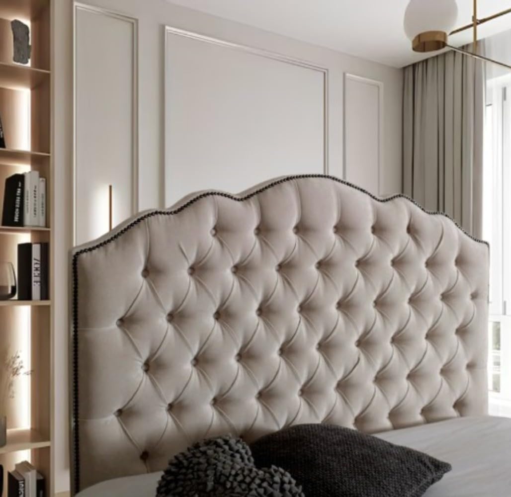 luxisleepltd Portman 30"/36''/40''Tall Headboard in Plush Velvet 3FT 4FT 4FT6 5FT,6FT for divan bed,Crystal Studs (Mustard, 4ft6-44''Tall)