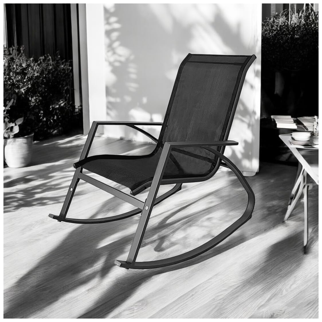 Acomoda Textil – Mecedora con Reposabrazos de Balanceo Suave y Relajante para Interior y Exterior. Balancín Estable de Acero Resistente y Estable para Terraza, Patio y Hogar 102x92x60 cm