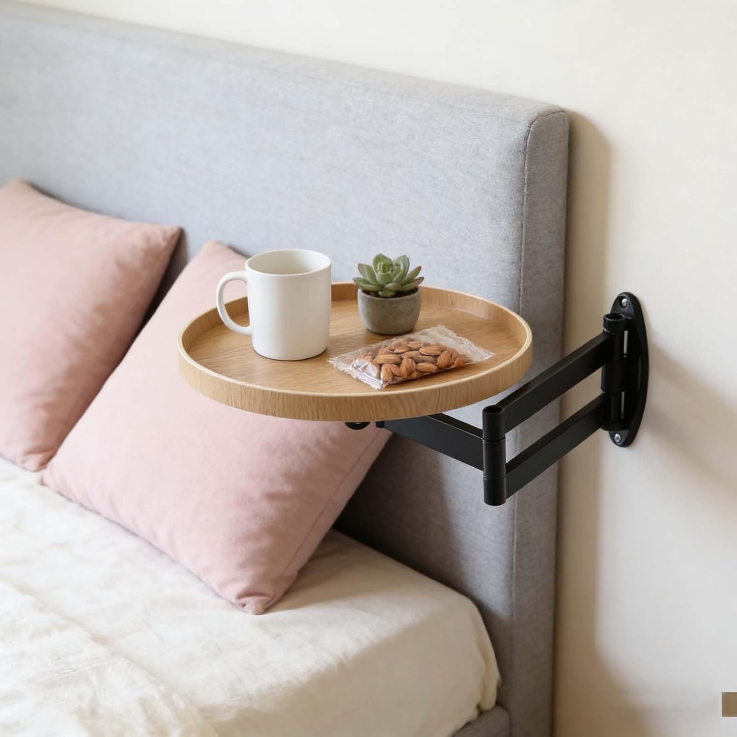 Wall Mounted Folding Desk - Compact Fold Down Table with Retractable Shelf, Stylish Wooden Design for Bedroom, Living Room, and Study (Black & Natural Finishes)