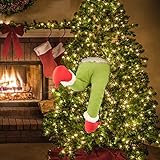 Grinch Deko Weihnachten Christbaumschmuck Plüsch Weihnachtself Figuren Puppe Elfenbein Elfen Weihnachtsbaum Anhänger Weihnachtsbaumspitze Plüschtier für Weihnachten Kamin Deko Grün