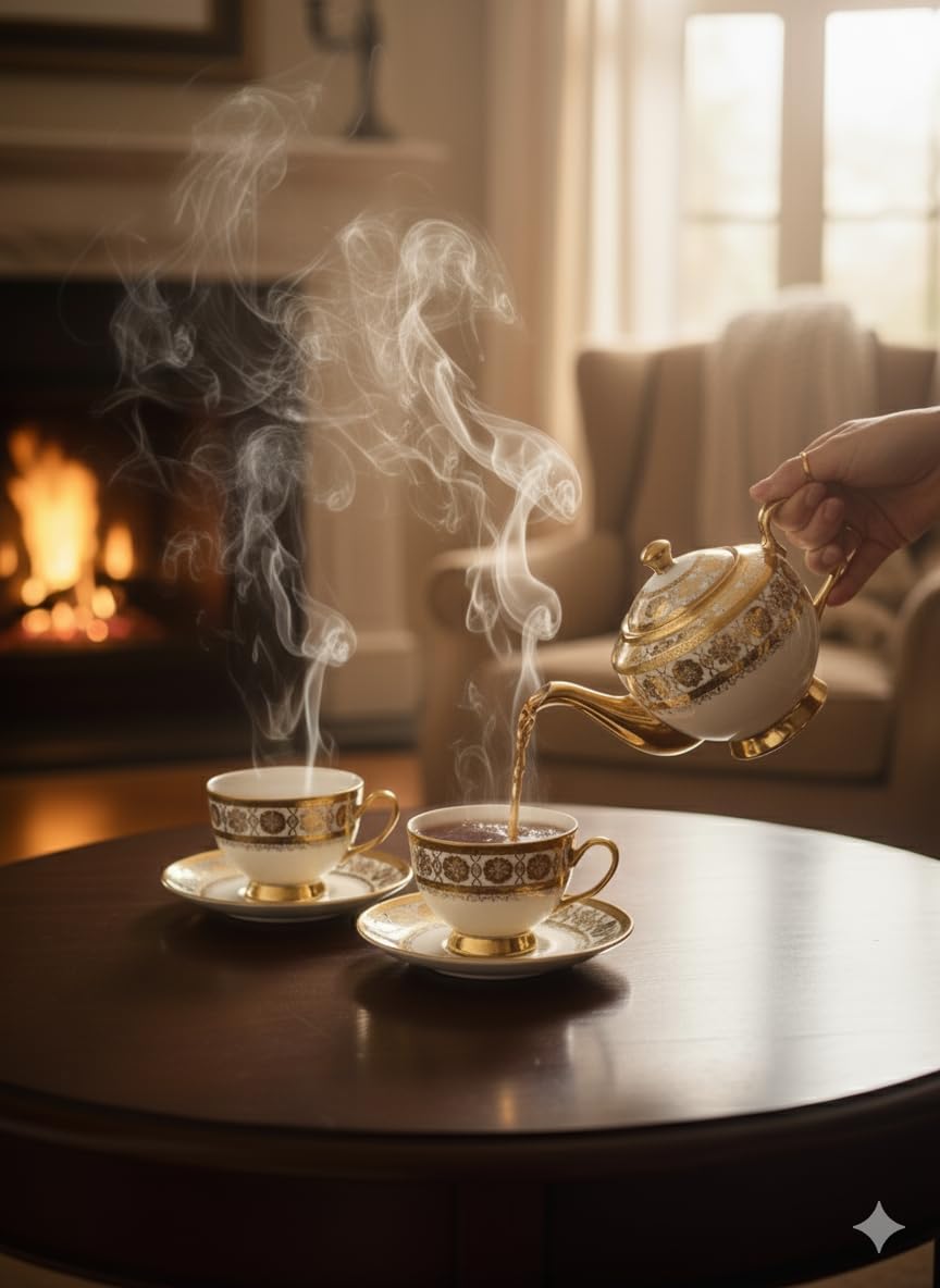 Exqusitie China Porcelain Tea Cup And Saucers Set For 6 With Golden Flourish Elegance In Every Pour- Gift Boxed Collection