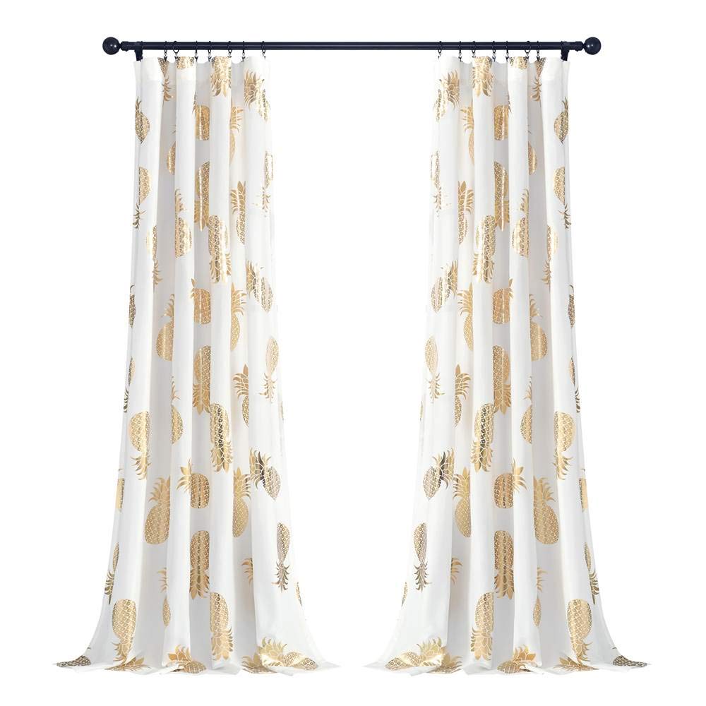 Lush Decor Pineapple Set Long Window Curtain Panel Pair, 52" x 84" (Gold), 52 in x 84