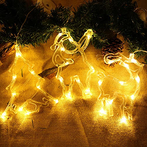 9pcs Luces de Ventana de Navidad, Luces de Cortina de Copo de Nieve de Navidad, Luces de Ventana de Navidad de Santa Claus, Luces de Cortina de Estrella de Navidad Blancas cálidas