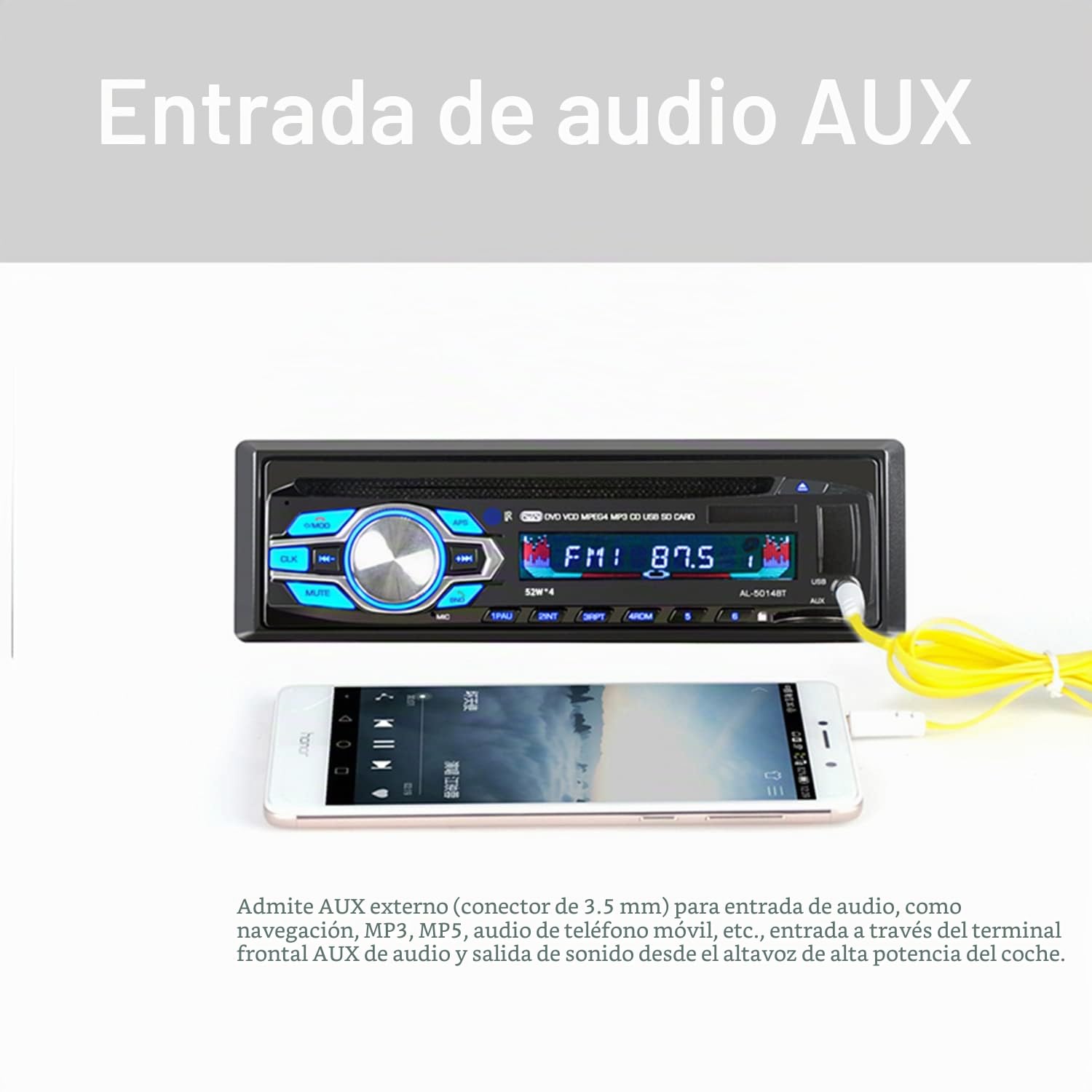 Reproductor de Radio para Coche MP3 1 DIN 12V estéreo para Coche con Bluetooth DVD CD Coche Manos Libres Autoradio BT Audio Radio con Mando a Distancia inalámbrico