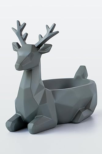 Low-Poly Deer Statue, Gray Resin Deer Candy Bowl & Key