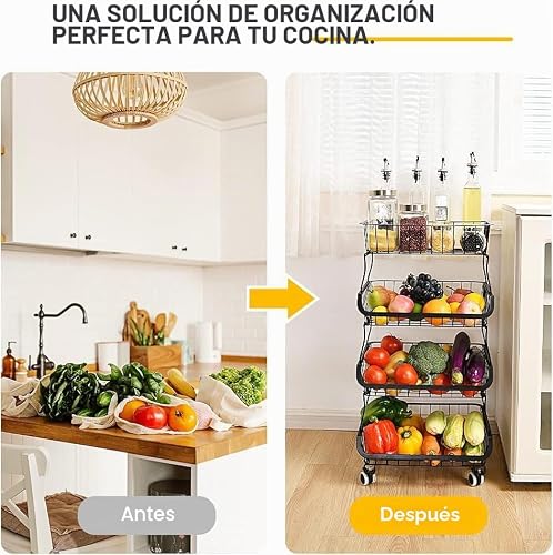 Miniatura 4 de Cesta De Frutas Metal 4 Pisos Cestas De Frutas Y Verduras Con Ruedas, Cesta Almacenamiento Cocina, Frutero, Verdulero, Organizador Cocina