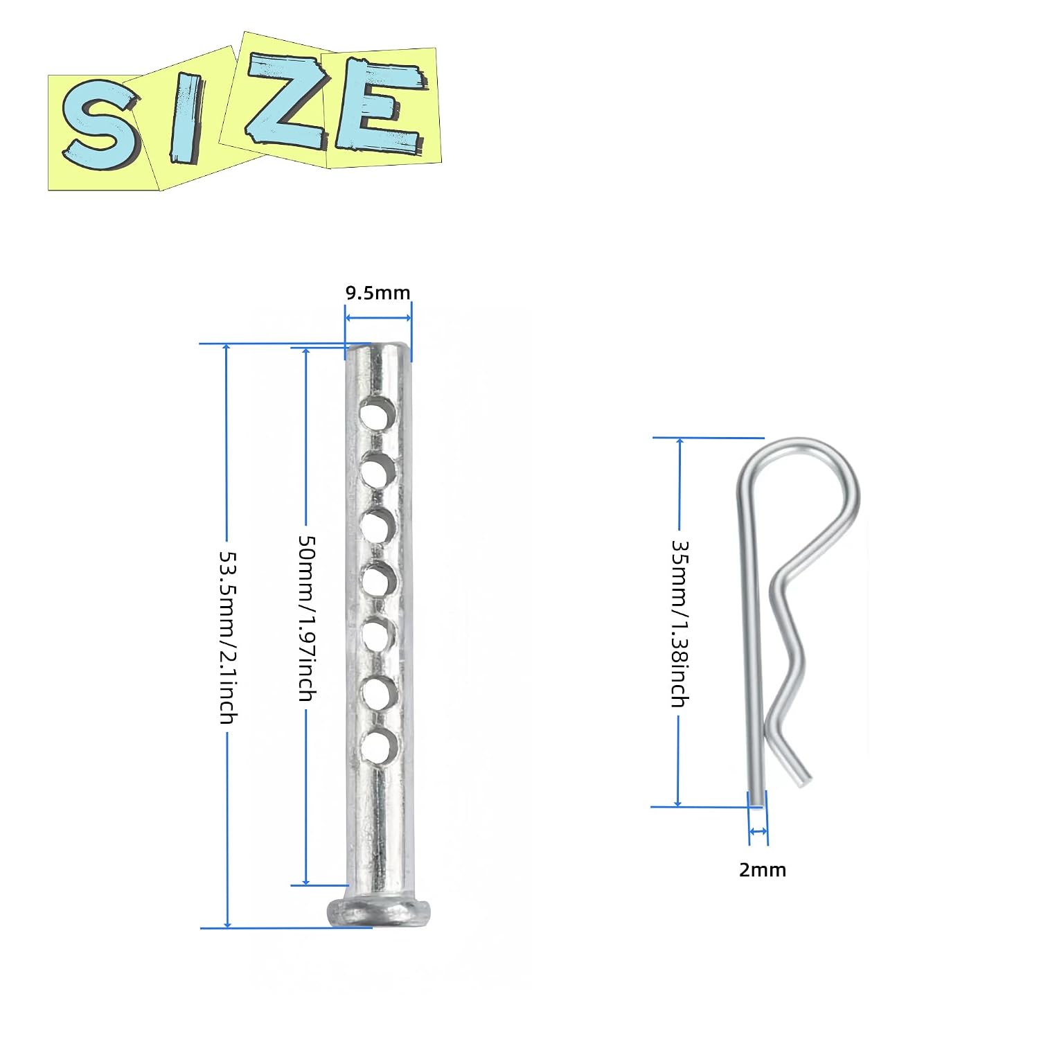 6 Set Heavy Duty Adjustable Multi-Hole Porous Eye Pins Clevis Pins Fastener with R- Clip Fits for Farming Machine Diesel Engine(3/8 inch) Gytovvvz