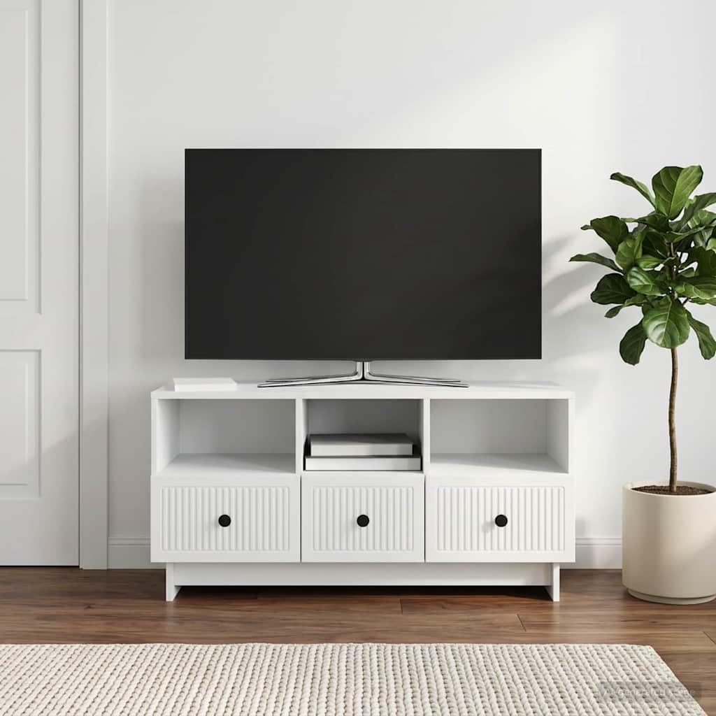Mobile TV in Legno Ingegnerizzato Bianco 102x34,5x50 cm | Pratico mobiletto per soggiorno con 3 cassetti spaziosi, ideale per organizzare decoder e console da gioco.